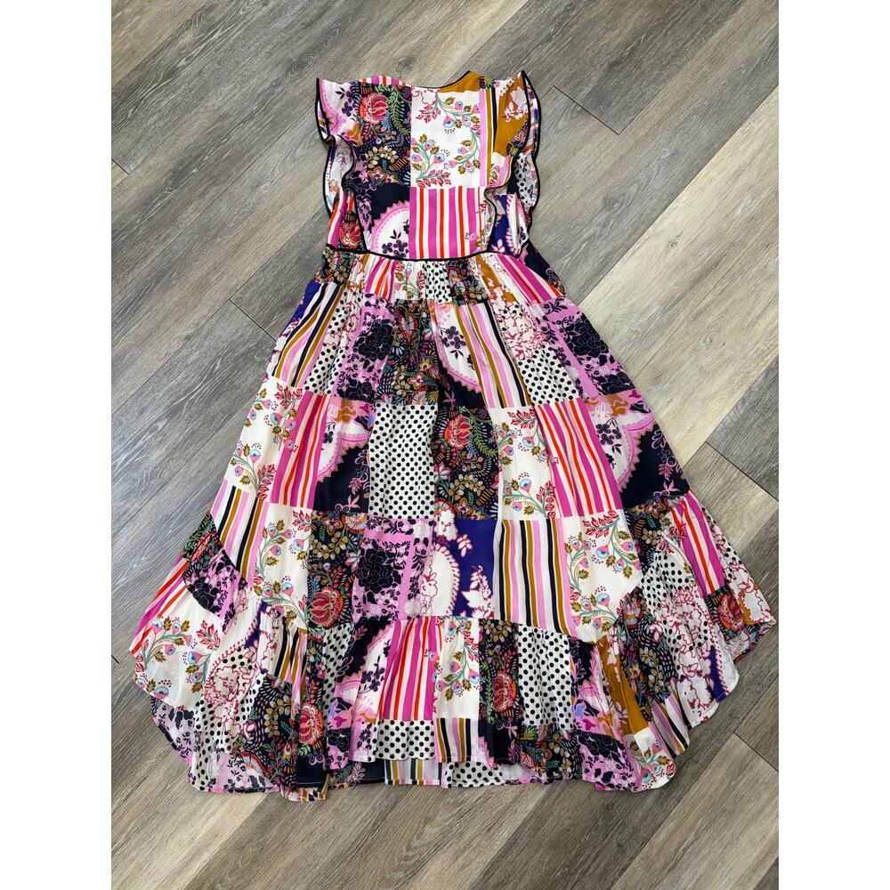 Anthropologie Ruffle Patchwork Dress Size 2 Colorful Boho Midi Short Sleeve - Picture 5 of 8